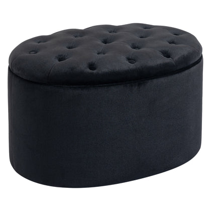 Storage Ottoman Bench with Velvet Upholstery, Oval Shape, Storage Chest for Living Room Bedroom Entryway 71 x 52 x 42 cm, Black