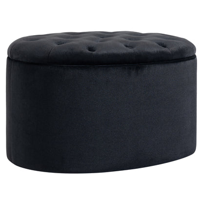 Storage Ottoman Bench with Velvet Upholstery, Oval Shape, Storage Chest for Living Room Bedroom Entryway 71 x 52 x 42 cm, Black