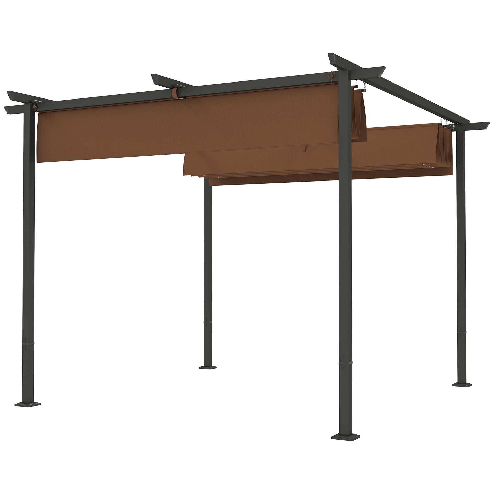 Outdoor Garden Pergola 3 x 3m Retractable Sliding Canopy, High Density 180g/m² Polyester Garden Gazebo, UPF30+ Sun Shelter, for Terrace, Patio, Backyard, Brown
