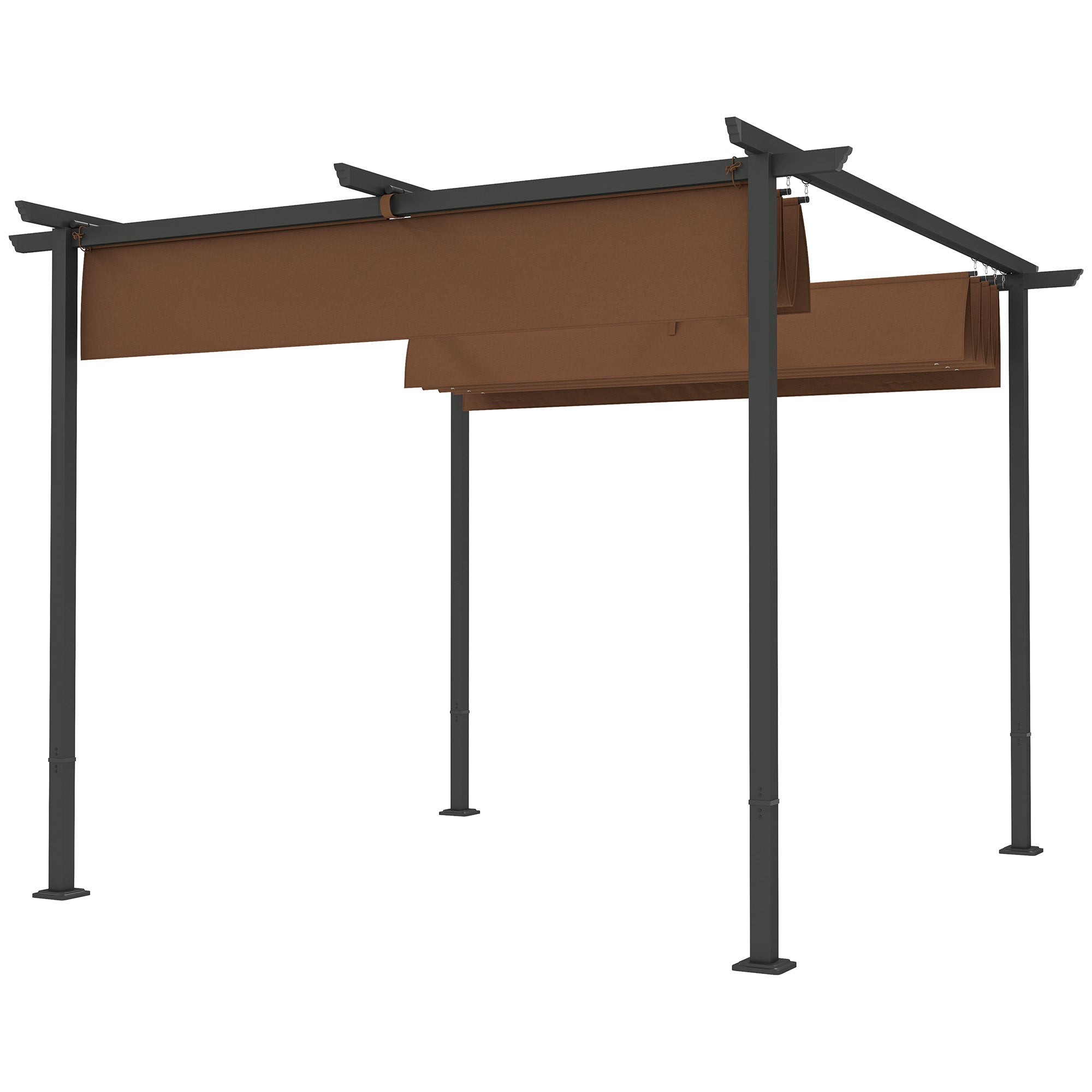 Outdoor Garden Pergola 3 x 3m Retractable Sliding Canopy, High Density 180g/m² Polyester Garden Gazebo, UPF30+ Sun Shelter, for Terrace, Patio, Backyard, Brown