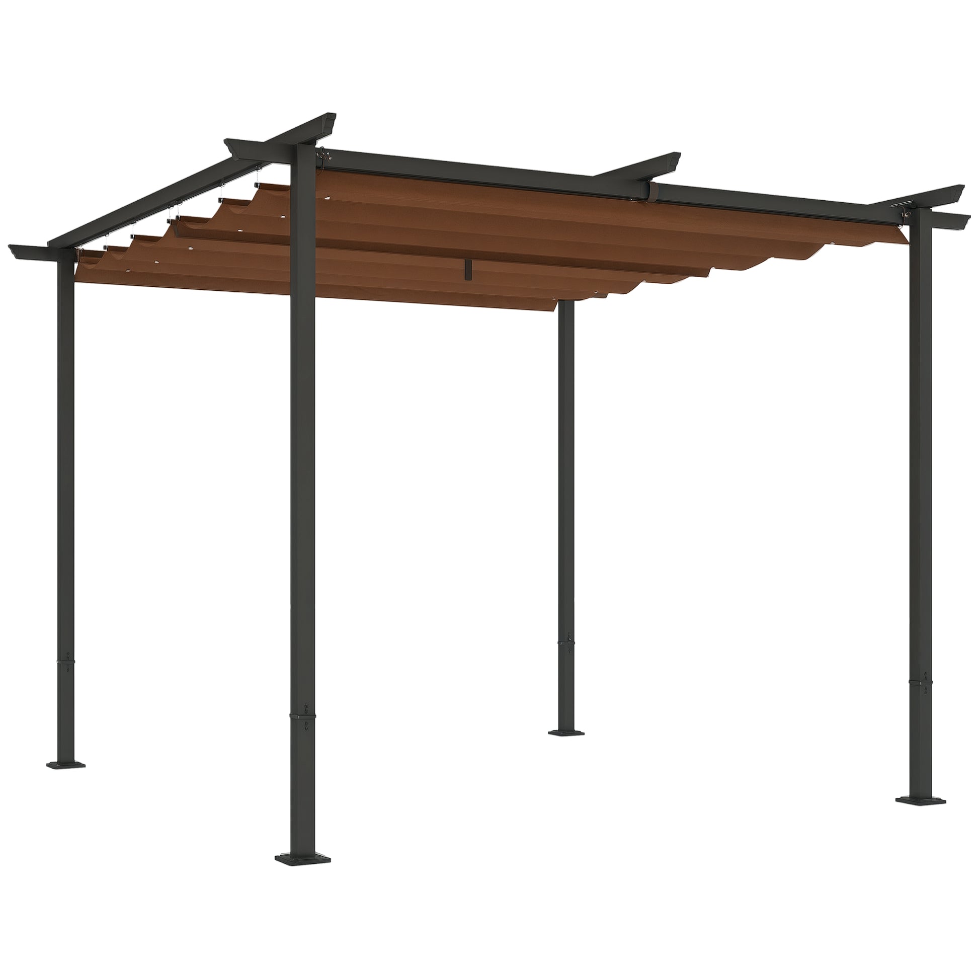 Outdoor Garden Pergola 3 x 3m Retractable Sliding Canopy, High Density 180g/m² Polyester Garden Gazebo, UPF30+ Sun Shelter, for Terrace, Patio, Backyard, Brown
