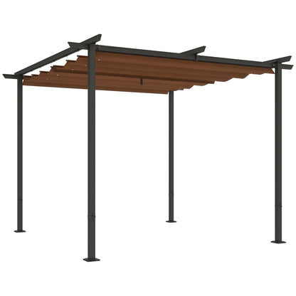 Outdoor Garden Pergola 3 x 3m Retractable Sliding Canopy, High Density 180g/m² Polyester Garden Gazebo, UPF30+ Sun Shelter, for Terrace, Patio, Backyard, Brown
