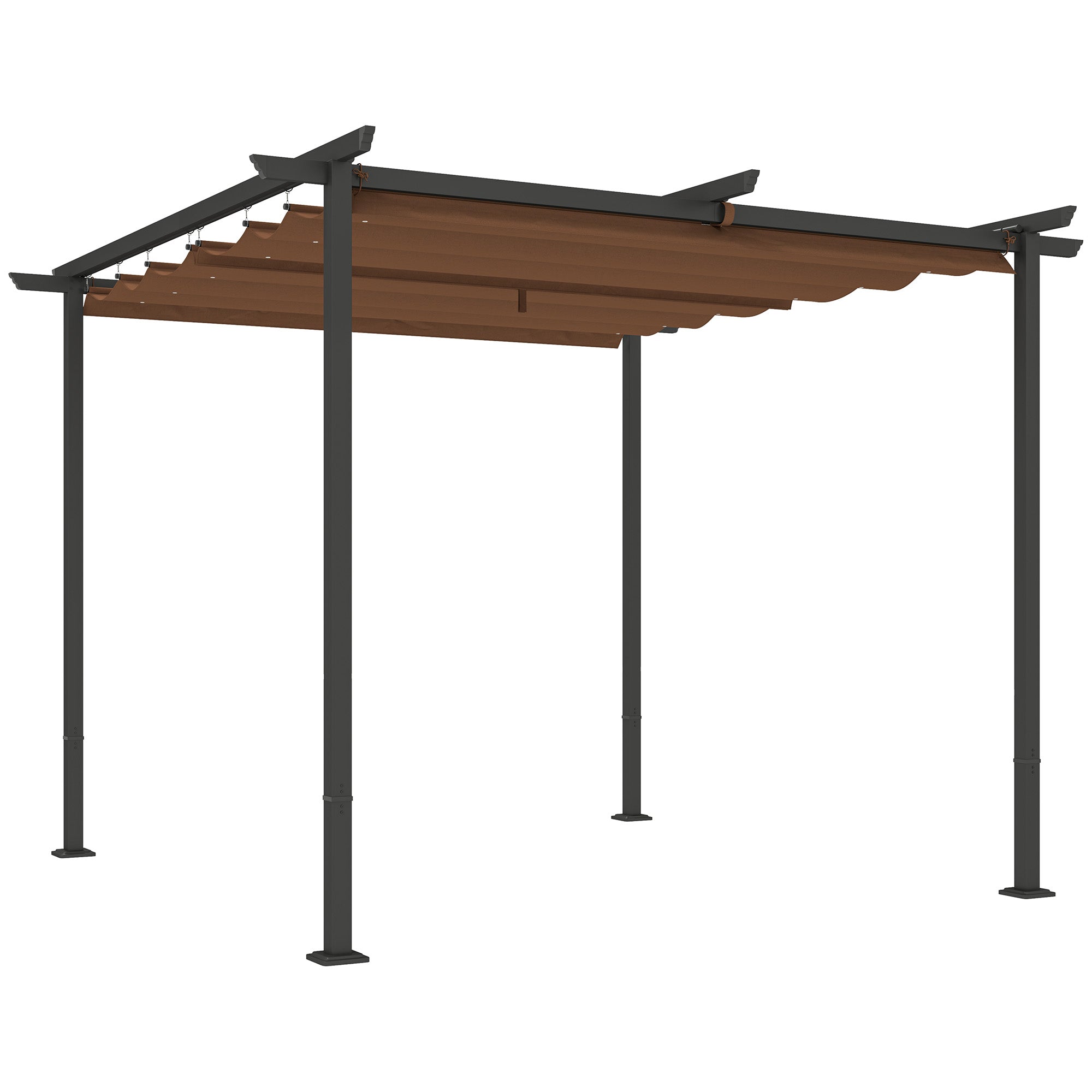 Outdoor Garden Pergola 3 x 3m Retractable Sliding Canopy, High Density 180g/m² Polyester Garden Gazebo, UPF30+ Sun Shelter, for Terrace, Patio, Backyard, Brown