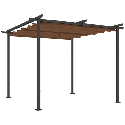 Outdoor Garden Pergola 3 x 3m Retractable Sliding Canopy, High Density 180g/m² Polyester Garden Gazebo, UPF30+ Sun Shelter, for Terrace, Patio, Backyard, Brown