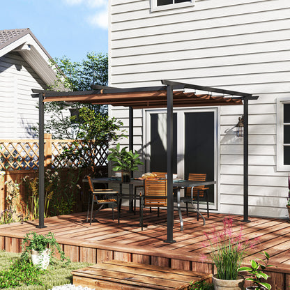 Outdoor Garden Pergola 3 x 3m Retractable Sliding Canopy, High Density 180g/m² Polyester Garden Gazebo, UPF30+ Sun Shelter, for Terrace, Patio, Backyard, Brown