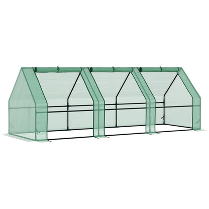 Greenhouse with 3 Roll-Up Windows, PE Grid Film, Steel Frame Greenhouse, Balcony Greenhouse, Garden Greenhouse, 270x90x90cm Tomato Greenhouse for Vegetables, Flowers, Plants, Green