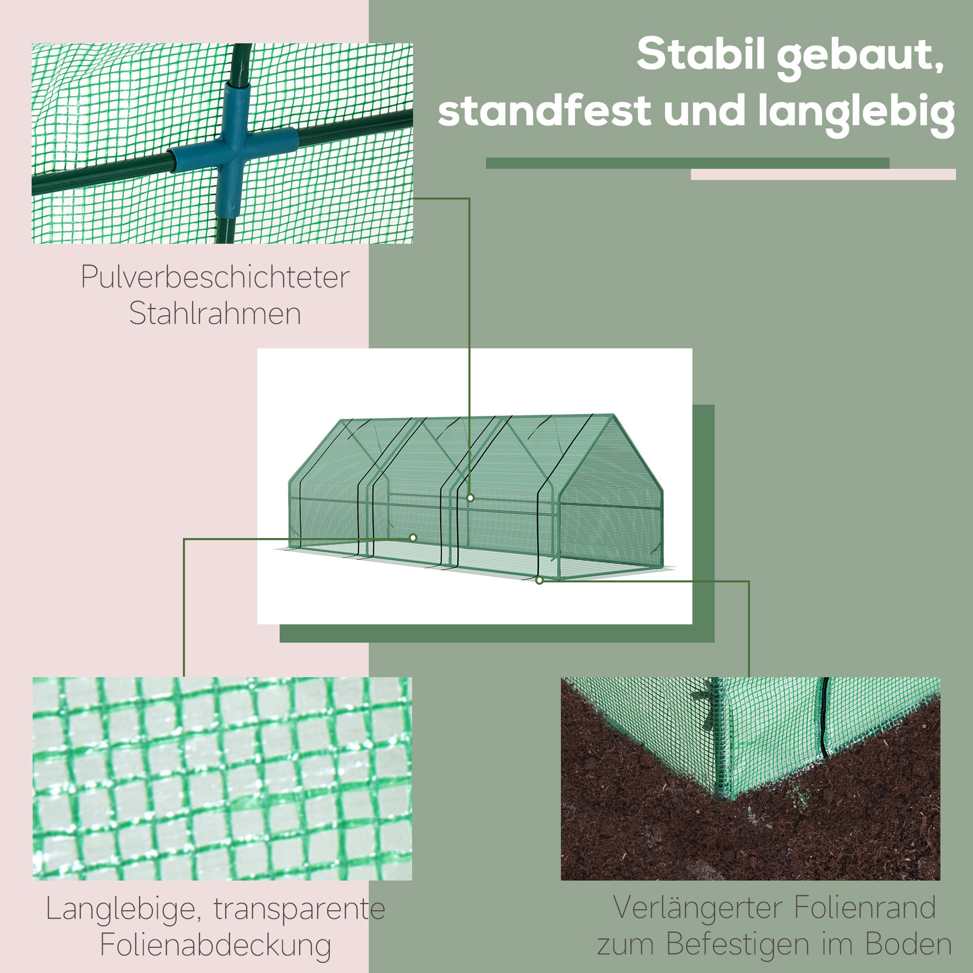 Greenhouse with 3 Roll-Up Windows, PE Grid Film, Steel Frame Greenhouse, Balcony Greenhouse, Garden Greenhouse, 270x90x90cm Tomato Greenhouse for Vegetables, Flowers, Plants, Green