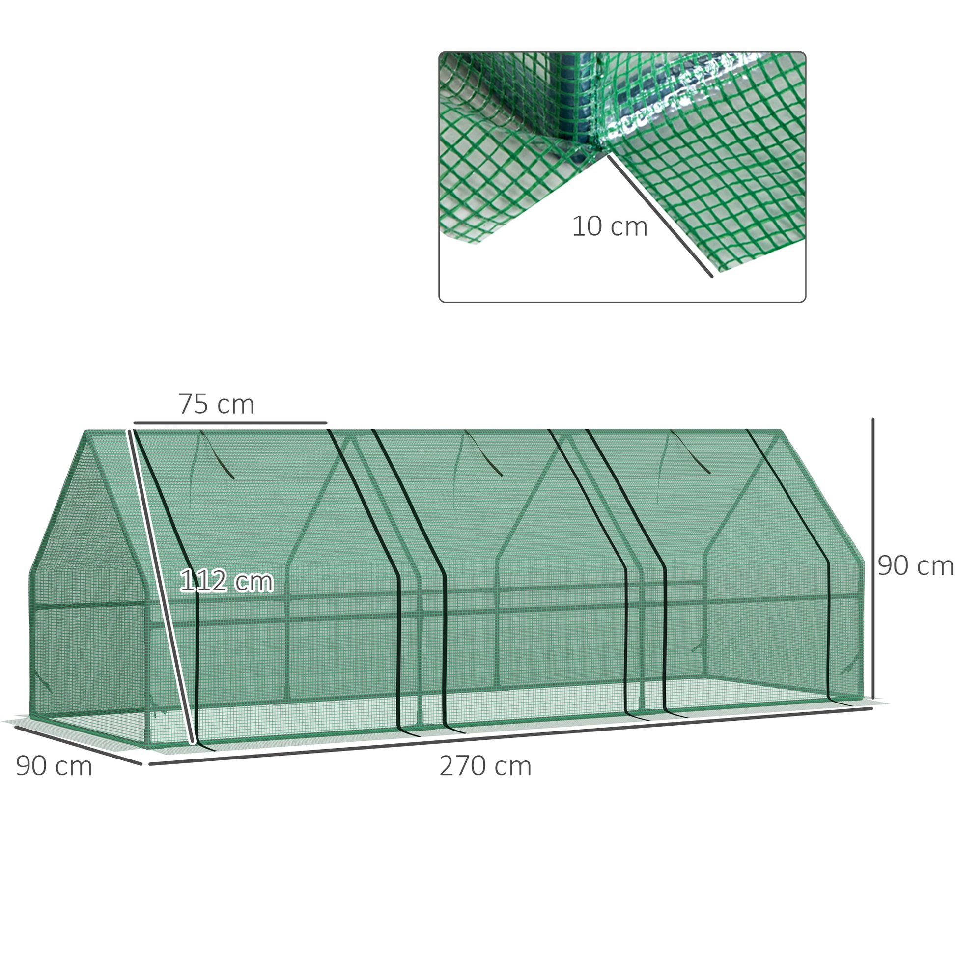 Greenhouse with 3 Roll-Up Windows, PE Grid Film, Steel Frame Greenhouse, Balcony Greenhouse, Garden Greenhouse, 270x90x90cm Tomato Greenhouse for Vegetables, Flowers, Plants, Green