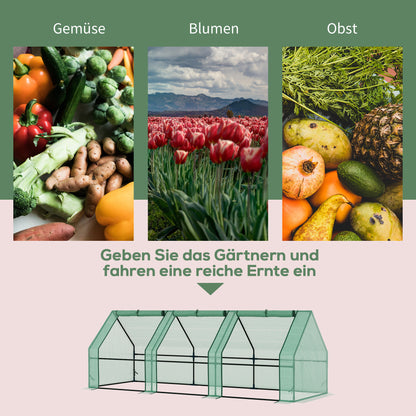 Greenhouse with 3 Roll-Up Windows, PE Grid Film, Steel Frame Greenhouse, Balcony Greenhouse, Garden Greenhouse, 270x90x90cm Tomato Greenhouse for Vegetables, Flowers, Plants, Green