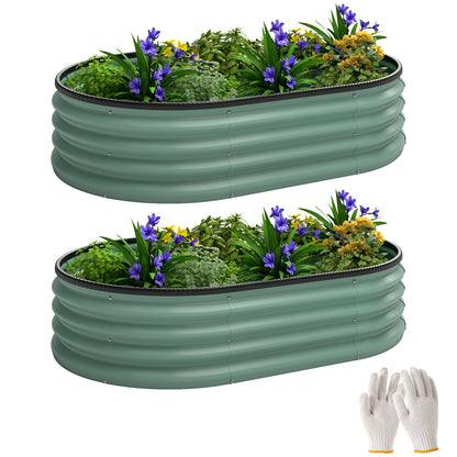 Set of 2 Galvanized Steel Raised Garden Beds, Modular Outdoor Planter, 135 x 90 x 30 cm (53.1 x 35.4 x 11.8 in), Green