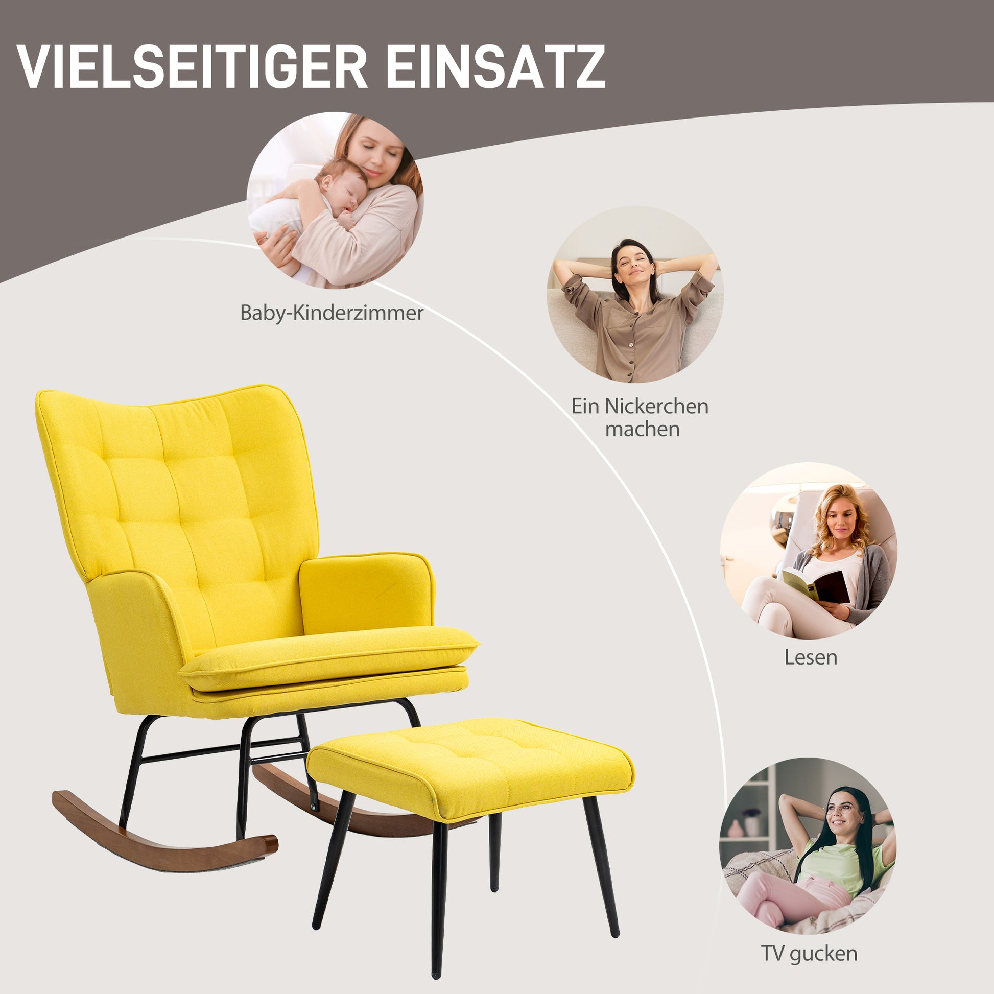 Rocking Chair Rocking Chair with Footstool, Armchair, Nursing Chair with Linen Look, Rocking Chair up to 130 kg Load Capacity for Bedroom, Living Room, Yellow