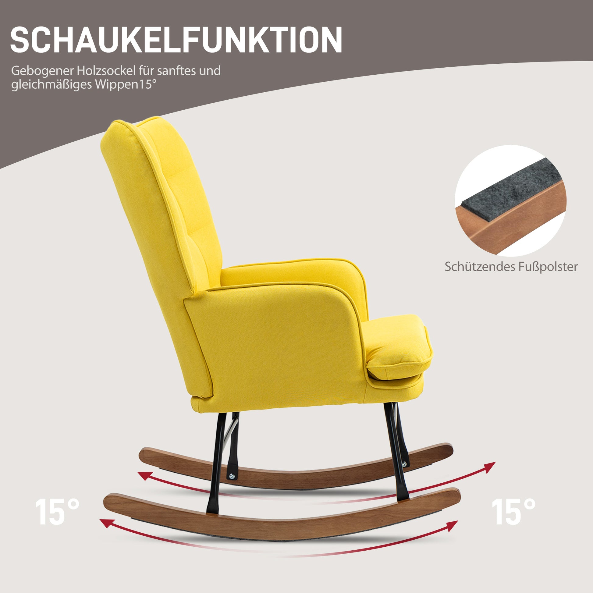 Rocking Chair Rocking Chair with Footstool, Armchair, Nursing Chair with Linen Look, Rocking Chair up to 130 kg Load Capacity for Bedroom, Living Room, Yellow