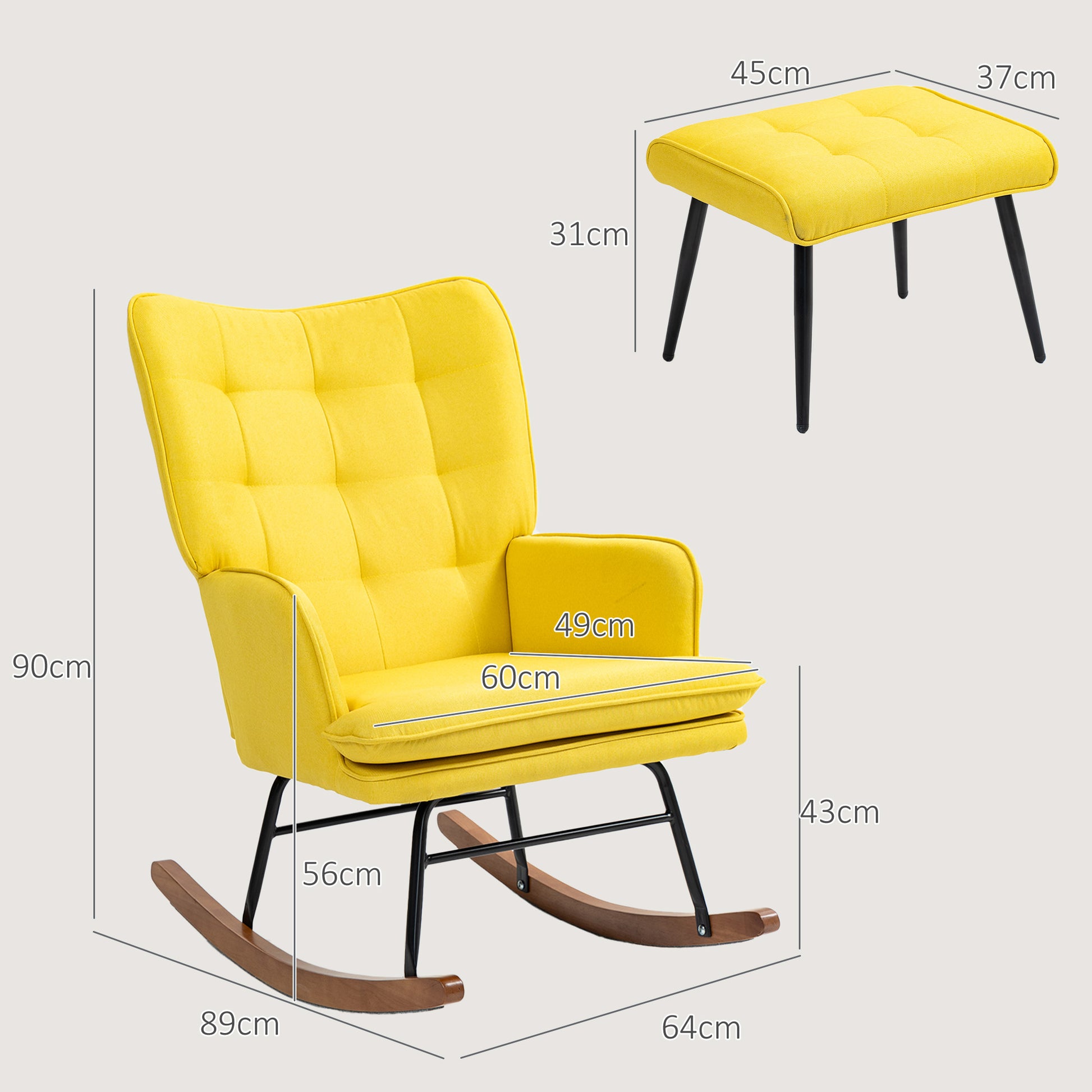 Rocking Chair Rocking Chair with Footstool, Armchair, Nursing Chair with Linen Look, Rocking Chair up to 130 kg Load Capacity for Bedroom, Living Room, Yellow