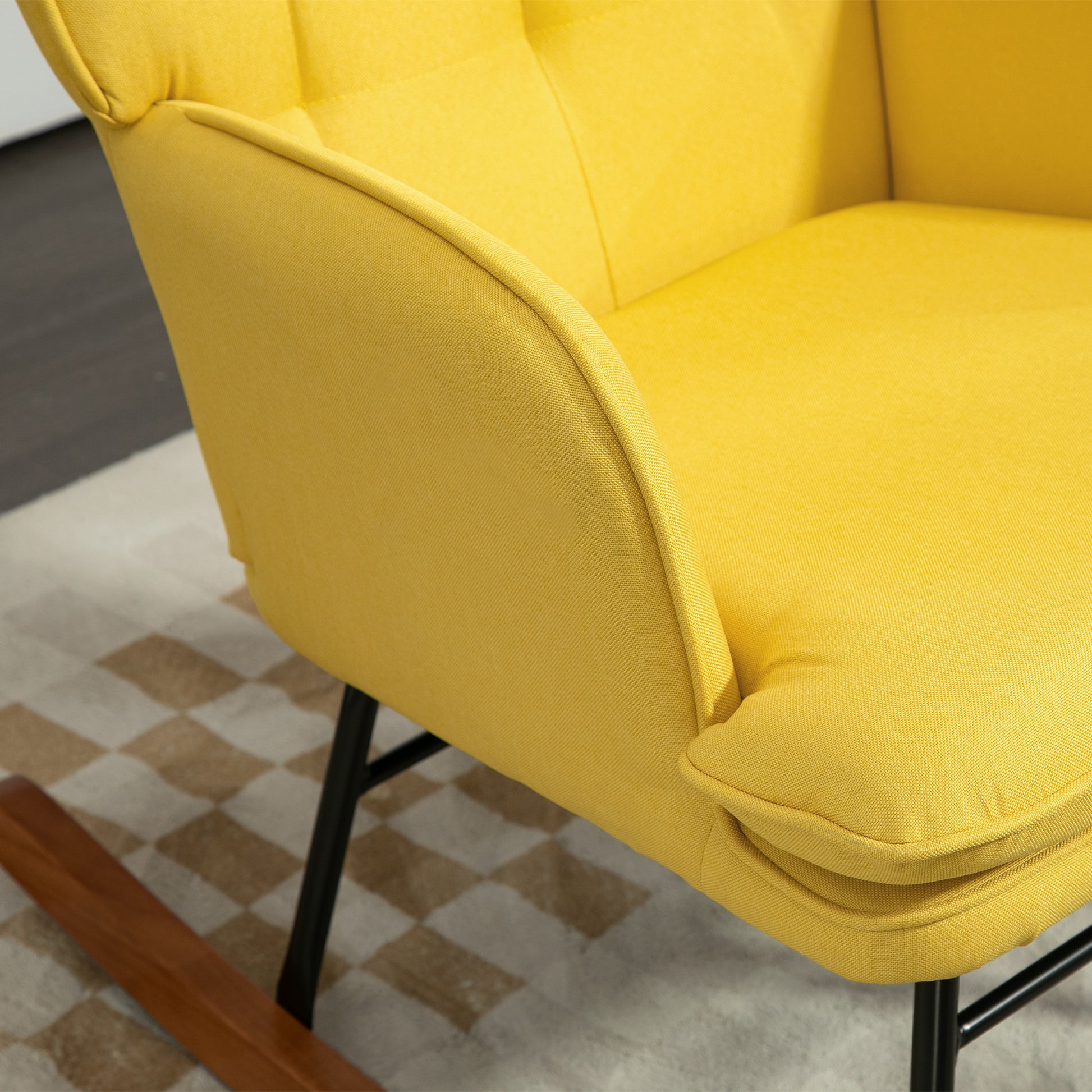 Rocking Chair Rocking Chair with Footstool, Armchair, Nursing Chair with Linen Look, Rocking Chair up to 130 kg Load Capacity for Bedroom, Living Room, Yellow