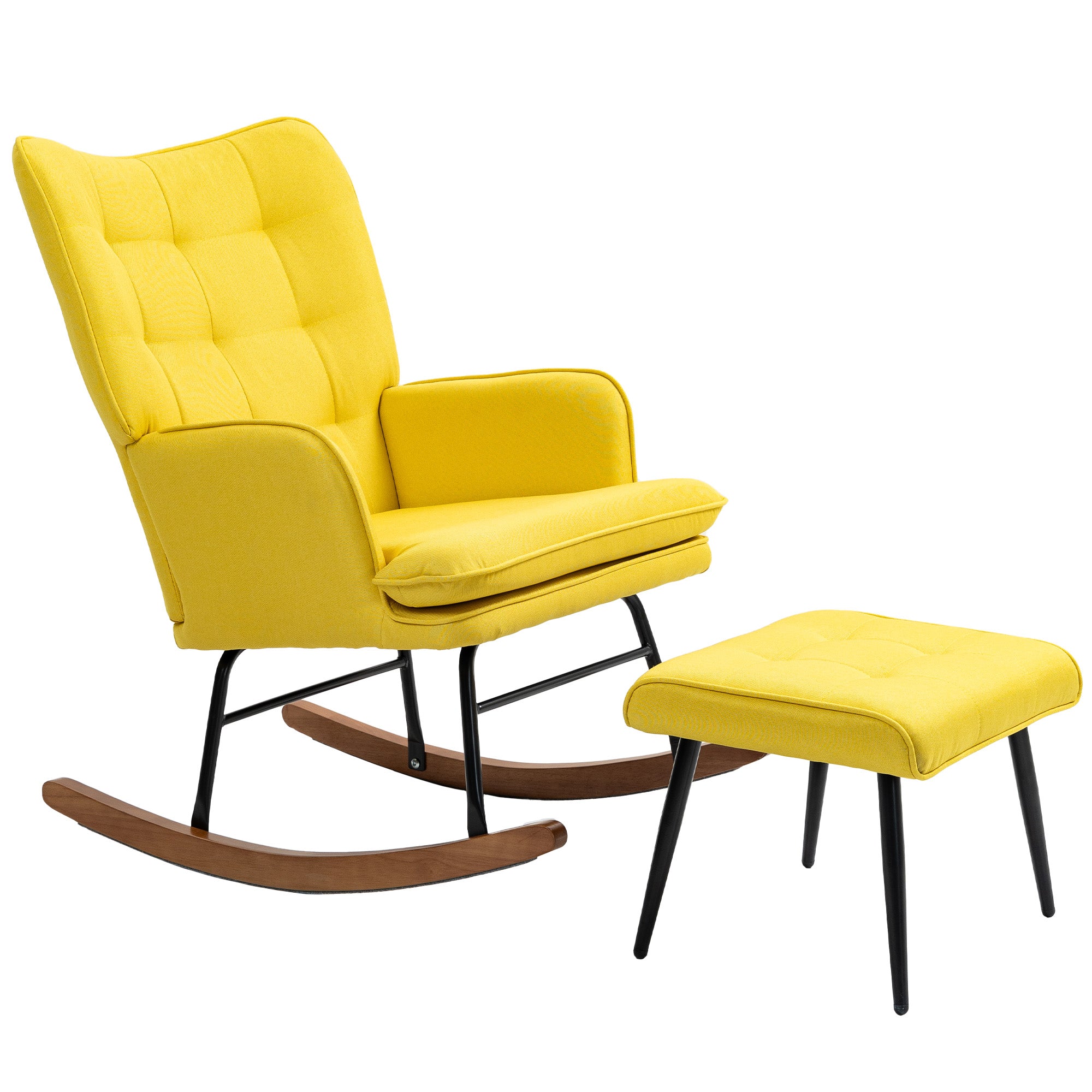 Rocking Chair Rocking Chair with Footstool, Armchair, Nursing Chair with Linen Look, Rocking Chair up to 130 kg Load Capacity for Bedroom, Living Room, Yellow