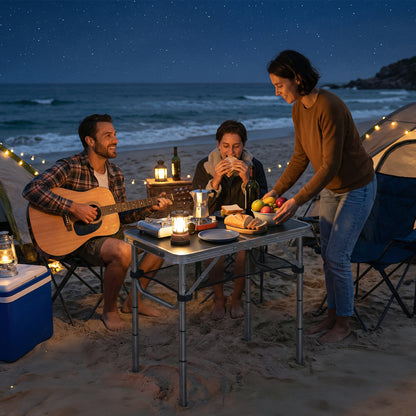 Folding Aluminum Camping Table, Rectangular 23.6 x 15.7 x 23.6 in, Carry Handle, 4 Adjustable Heights, Mesh Storage — Black