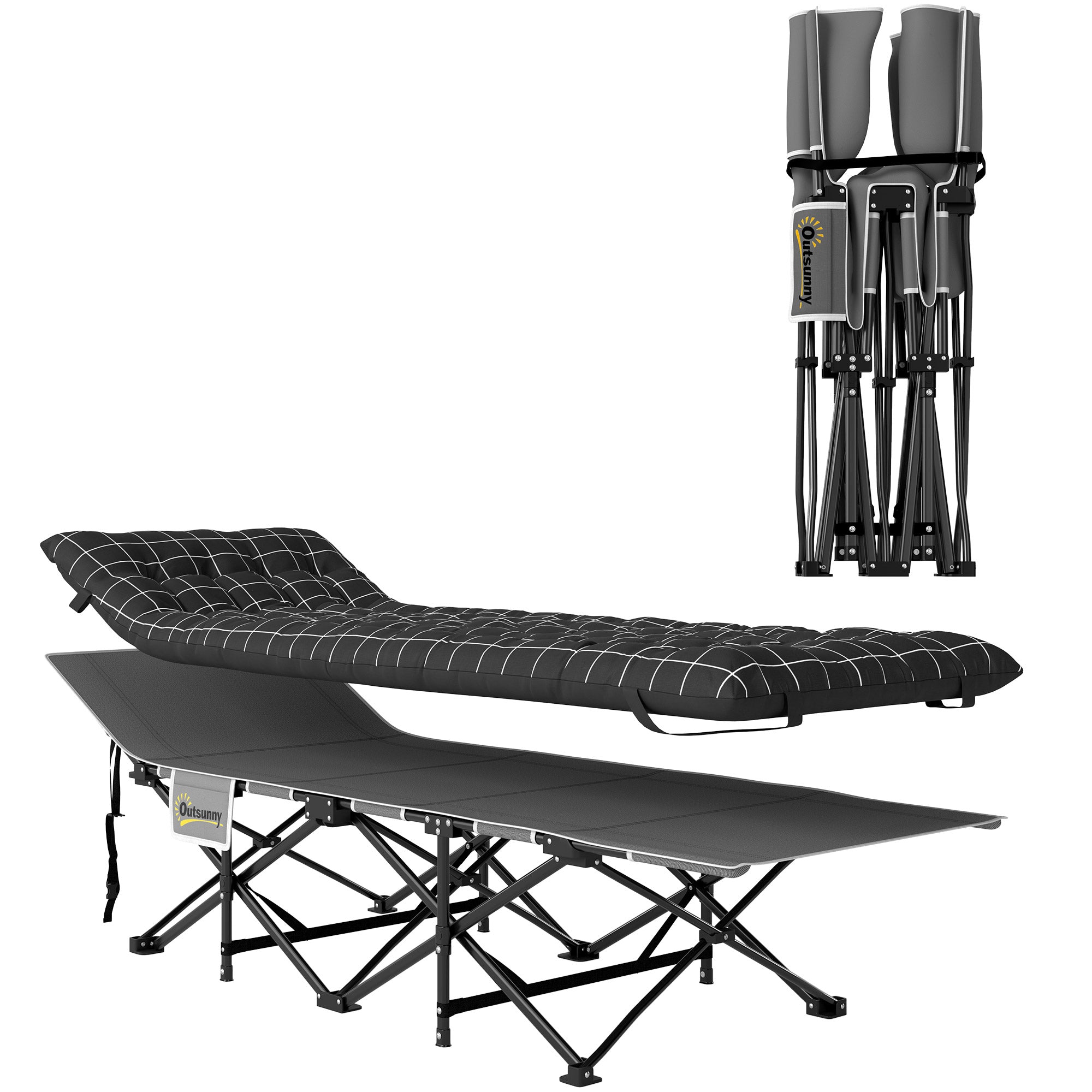Folding Camp Bed with Mattress Carry Bag 190 x 67 x 37 cm Guest Bed up to 150 kg Camp Bed for Adults Folding Bed for Indoor, Outdoor, Garden Camping Travel Black