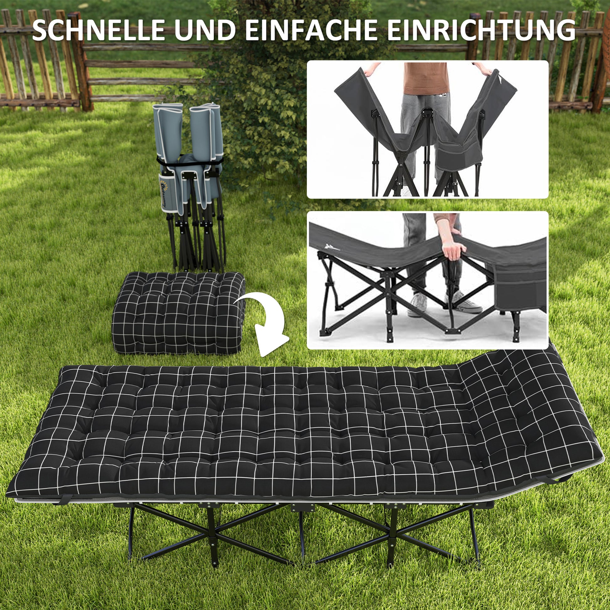 Folding Camp Bed with Mattress Carry Bag 190 x 67 x 37 cm Guest Bed up to 150 kg Camp Bed for Adults Folding Bed for Indoor, Outdoor, Garden Camping Travel Black