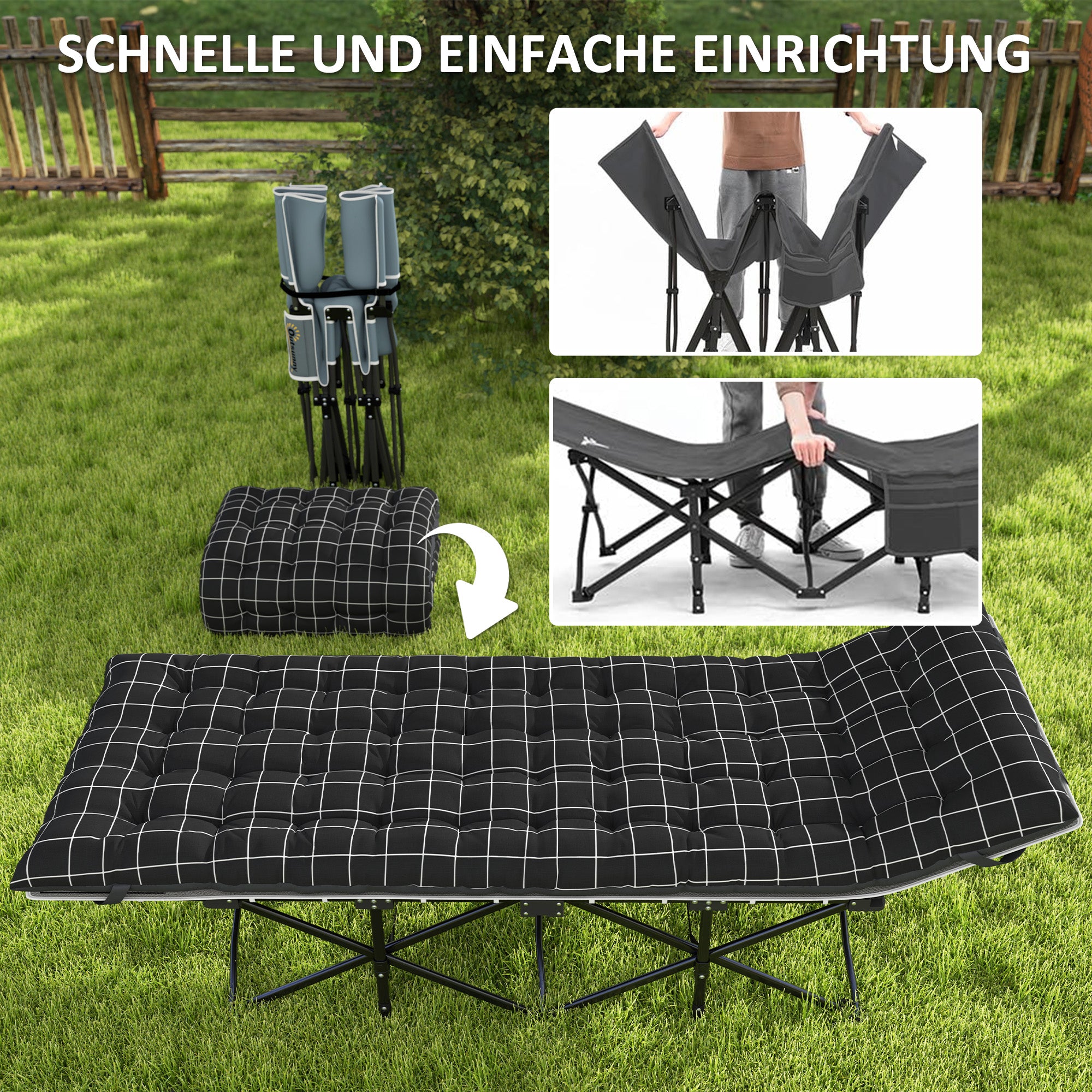 Folding Camp Bed with Mattress Carry Bag 190 x 67 x 37 cm Guest Bed up to 150 kg Camp Bed for Adults Folding Bed for Indoor, Outdoor, Garden Camping Travel Black