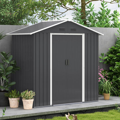 Metal Garden Shed 1.8 m², Metal Tool Shed, 194 x 110 x 184 cm, Large Outdoor Storage Space with Sliding Doors and 4 Vents, Dark Gray