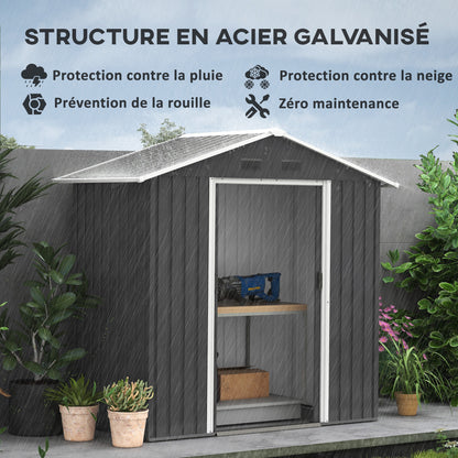 Metal Garden Shed 1.8 m², Metal Tool Shed, 194 x 110 x 184 cm, Large Outdoor Storage Space with Sliding Doors and 4 Vents, Dark Gray