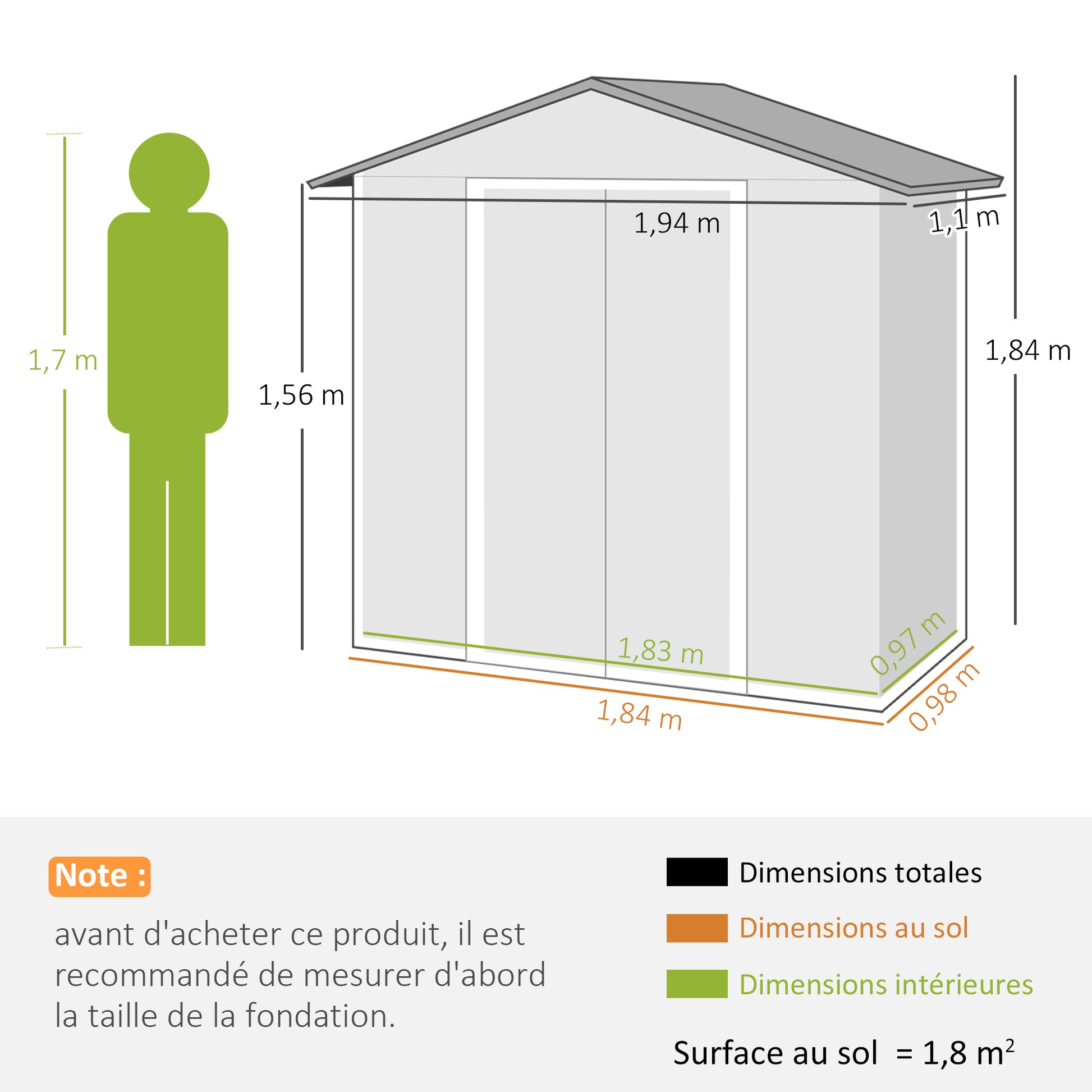 Metal Garden Shed 1.8 m², Metal Tool Shed, 194 x 110 x 184 cm, Large Outdoor Storage Space with Sliding Doors and 4 Vents, Dark Gray