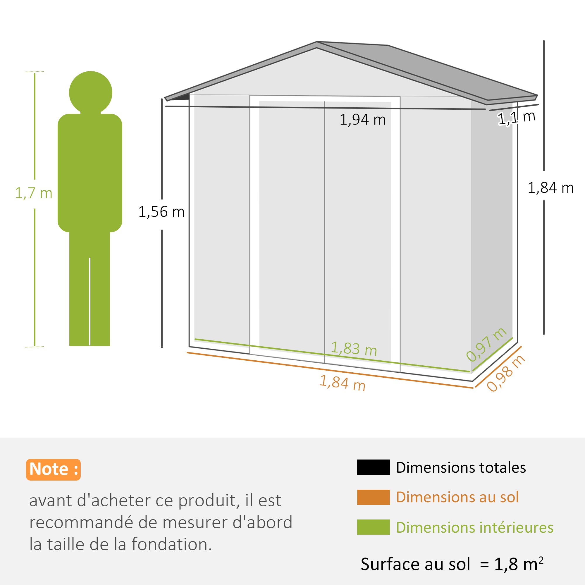Metal Garden Shed 1.8 m², Metal Tool Shed, 194 x 110 x 184 cm, Large Outdoor Storage Space with Sliding Doors and 4 Vents, Dark Gray