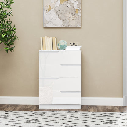 Chest of Drawers Side Cabinet with 4 Drawers, Dresser for Living Room, Bedroom, High Gloss White 60 x 40 x 85cm