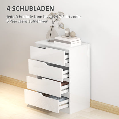 Chest of Drawers Side Cabinet with 4 Drawers, Dresser for Living Room, Bedroom, High Gloss White 60 x 40 x 85cm