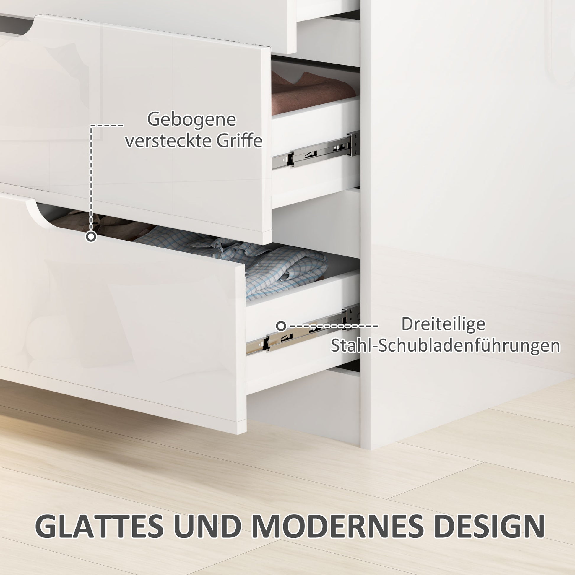 Chest of Drawers Side Cabinet with 4 Drawers, Dresser for Living Room, Bedroom, High Gloss White 60 x 40 x 85cm