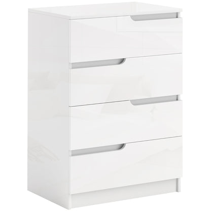 Chest of Drawers Side Cabinet with 4 Drawers, Dresser for Living Room, Bedroom, High Gloss White 60 x 40 x 85cm