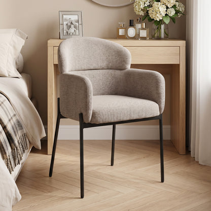 Chenille Accent Chair – Modern Upholstered Armchair with Metal Legs, Ergonomic Lounge Chair for Living Room & Bedroom, Light Brown