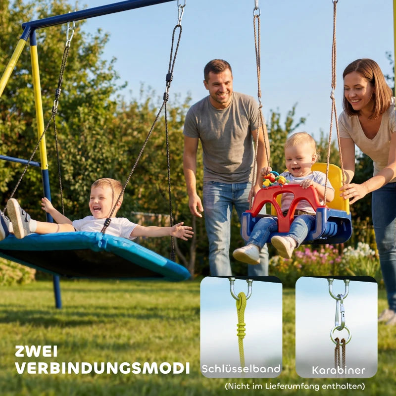 AIYAPLAY dětský rám na houpačky — ocelový A-rám pro 2 houpačky, nosnost 150 kg, vhodné pro sedátka, hnízdo a šplhací lano, 260 x 160 x 178 cm, modrý