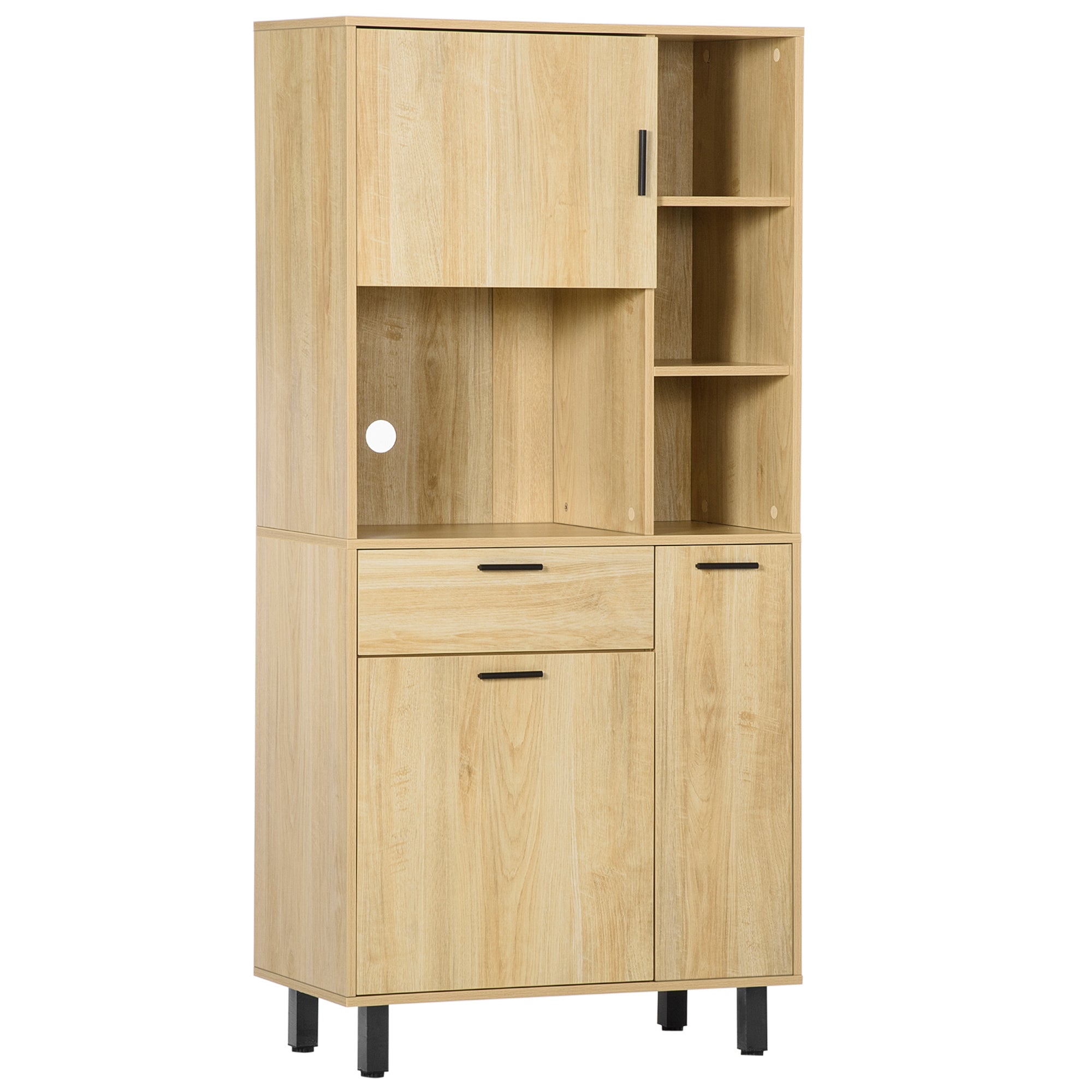 Kitchen Buffet Kitchen Cabinet with Multi-Storage, 1 Drawer, 3 Cupboards, 4 Shelves, and Cable Management Hole 166 cm Height