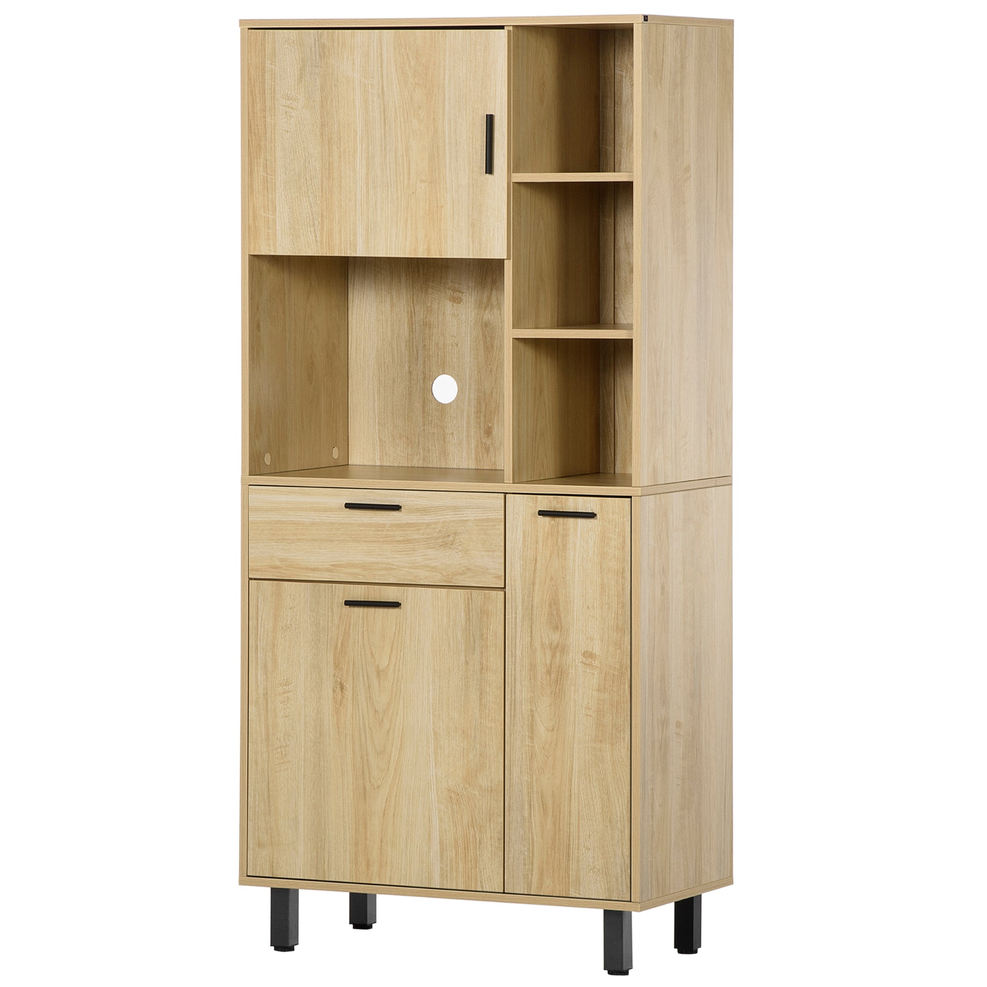 Kitchen Buffet Kitchen Cabinet with Multi-Storage, 1 Drawer, 3 Cupboards, 4 Shelves, and Cable Management Hole 166 cm Height