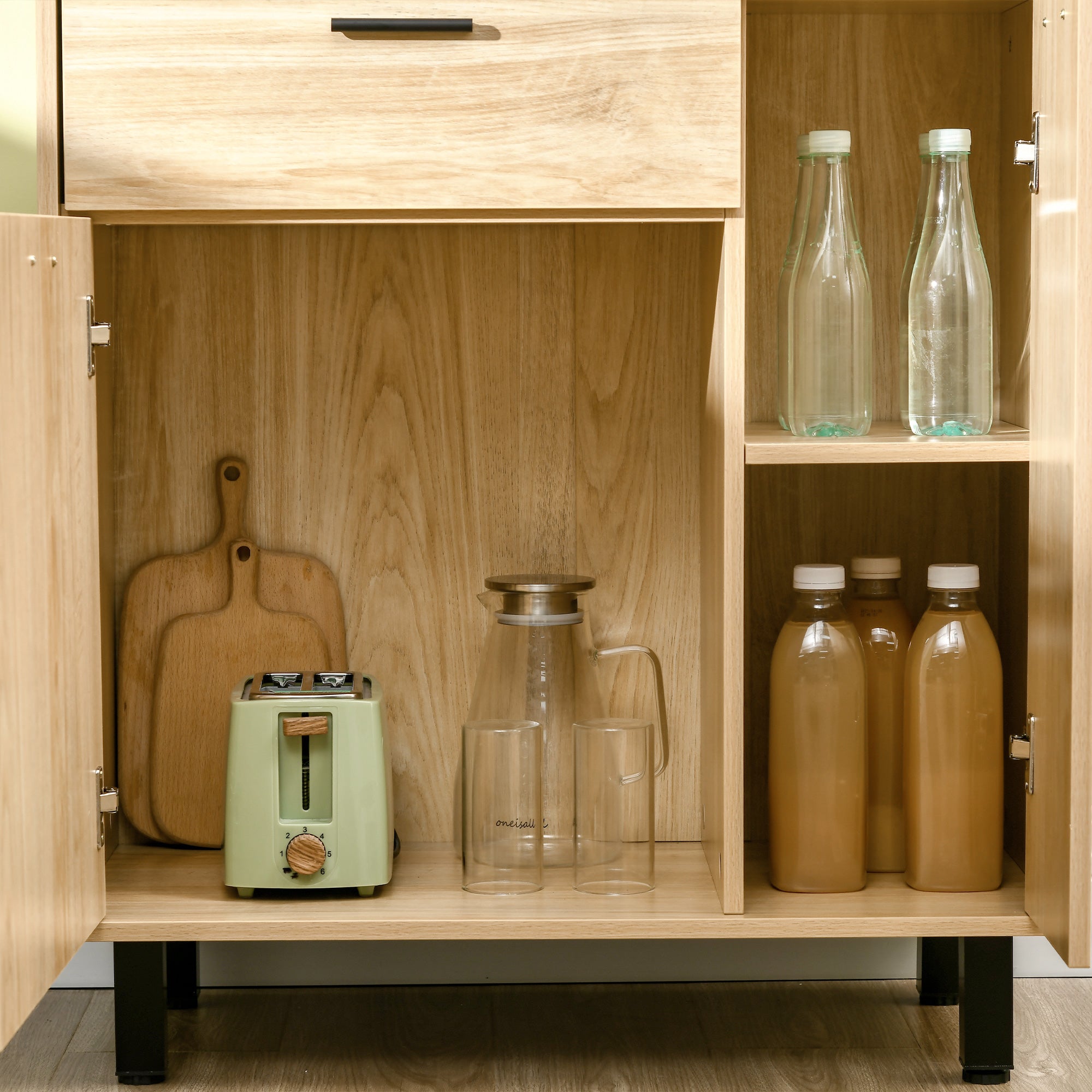 Kitchen Buffet Kitchen Cabinet with Multi-Storage, 1 Drawer, 3 Cupboards, 4 Shelves, and Cable Management Hole 166 cm Height
