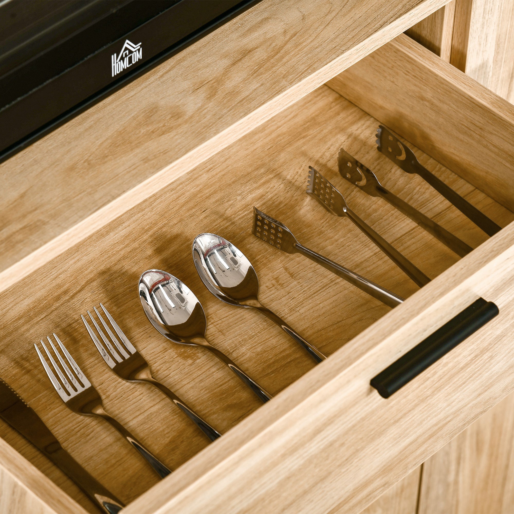 Kitchen Buffet Kitchen Cabinet with Multi-Storage, 1 Drawer, 3 Cupboards, 4 Shelves, and Cable Management Hole 166 cm Height