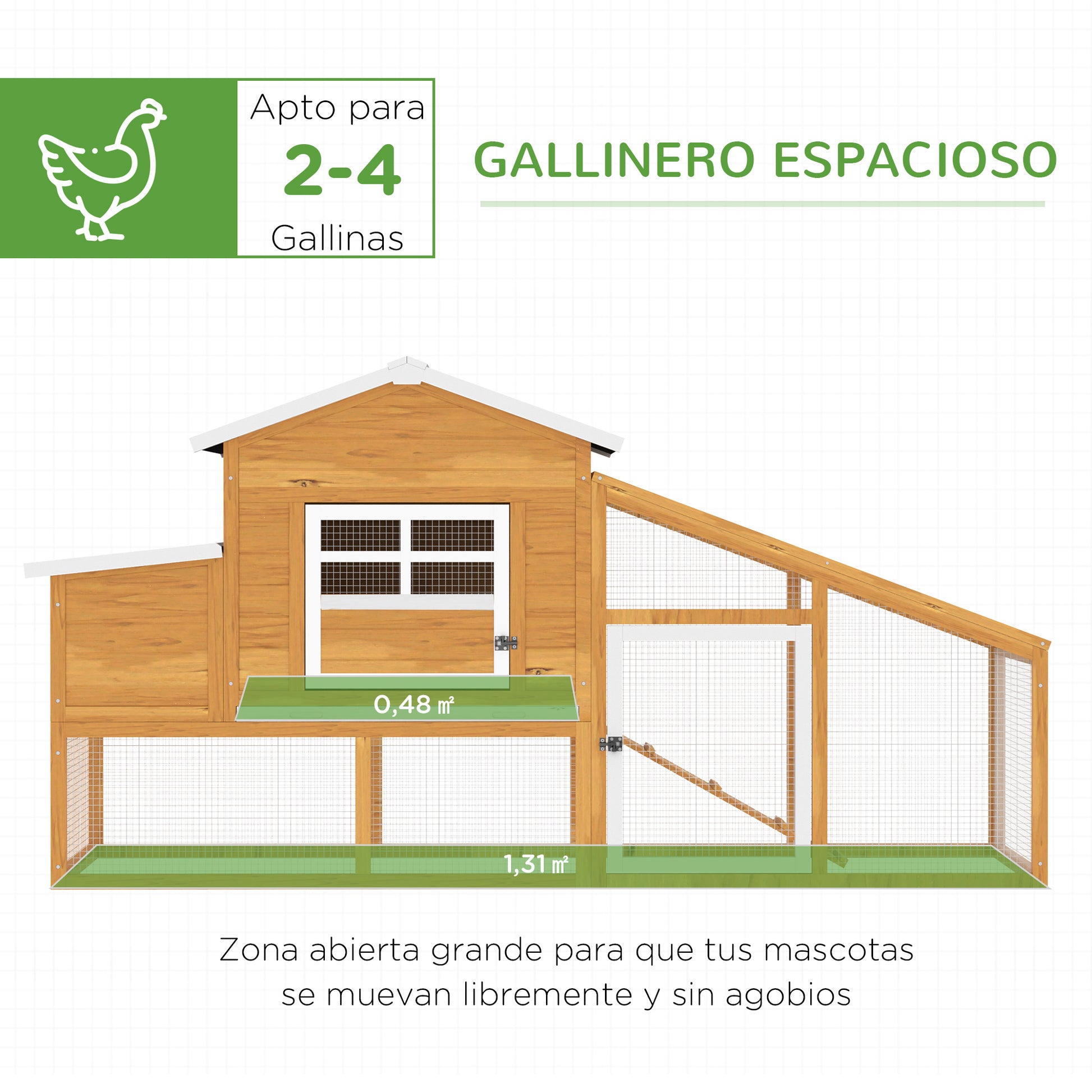 Wooden Chicken Coop Outdoor Cage for 2-4 Hens with Wire Enclosure Asphalt Roofs Removable Tray and Ramp 200x80x105 cm Brown