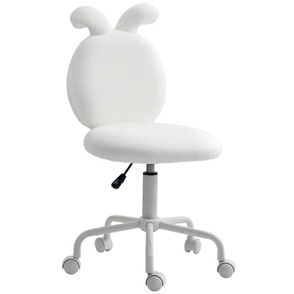 Office Chair Desk Chair with Bunny Ears, Height Adjustable Cosmetics Chair with Velvet Look, Armless Swivel Chair Makeup Chair for Bedroom, White