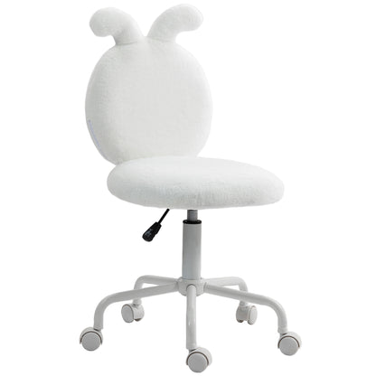 Office Chair Desk Chair with Bunny Ears, Height Adjustable Cosmetics Chair with Velvet Look, Armless Swivel Chair Makeup Chair for Bedroom, White
