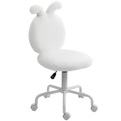 Office Chair Desk Chair with Bunny Ears, Height Adjustable Cosmetics Chair with Velvet Look, Armless Swivel Chair Makeup Chair for Bedroom, White