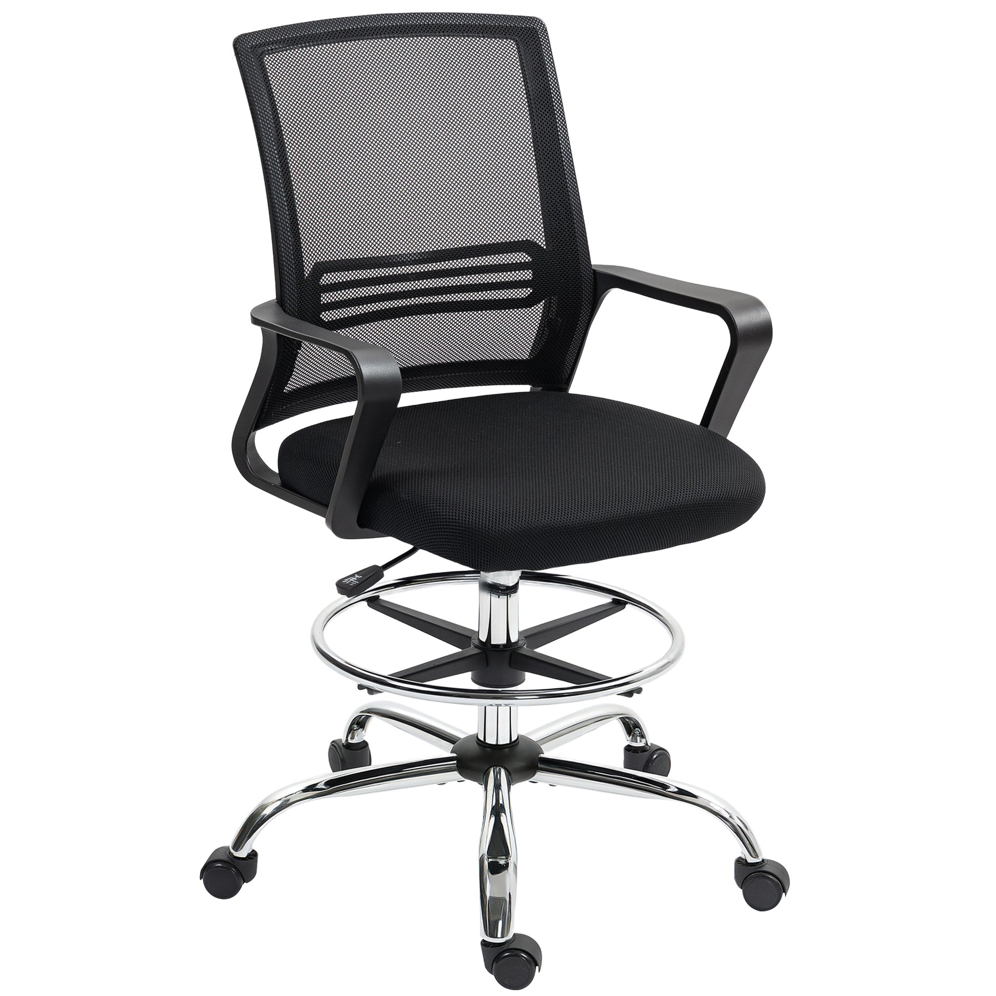 Office Chair, Ergonomic Drafting Chair, Height Adjustable Computer Chair with Armrest, Lumbar Support, Desk Chair with Foot Ring, Swivel Chair for Office, Living Room, Mesh, Black