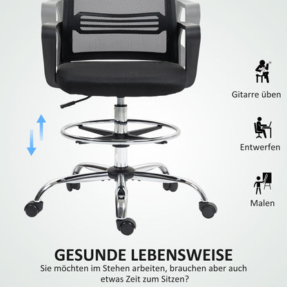 Office Chair, Ergonomic Drafting Chair, Height Adjustable Computer Chair with Armrest, Lumbar Support, Desk Chair with Foot Ring, Swivel Chair for Office, Living Room, Mesh, Black