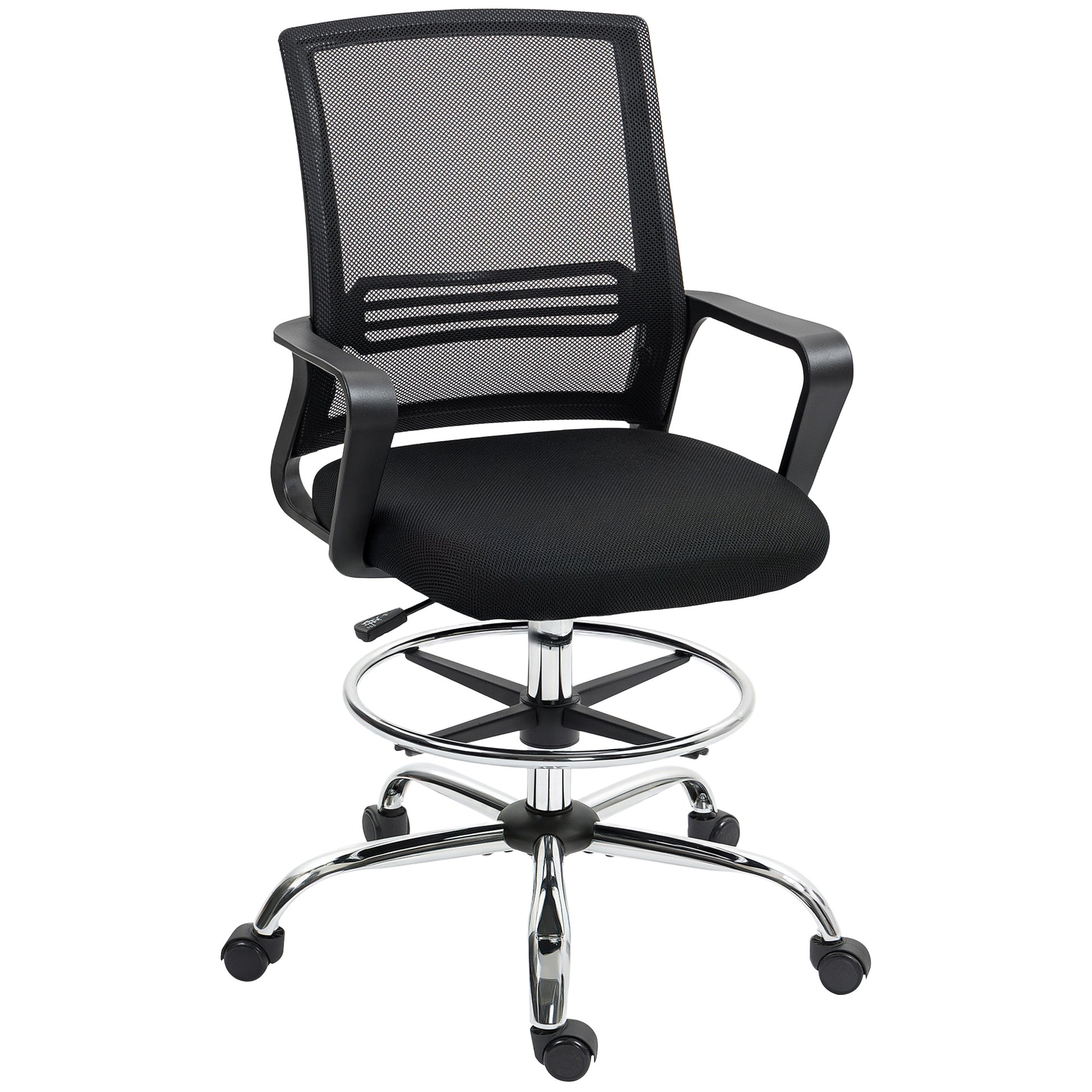 Office Chair, Ergonomic Drafting Chair, Height Adjustable Computer Chair with Armrest, Lumbar Support, Desk Chair with Foot Ring, Swivel Chair for Office, Living Room, Mesh, Black