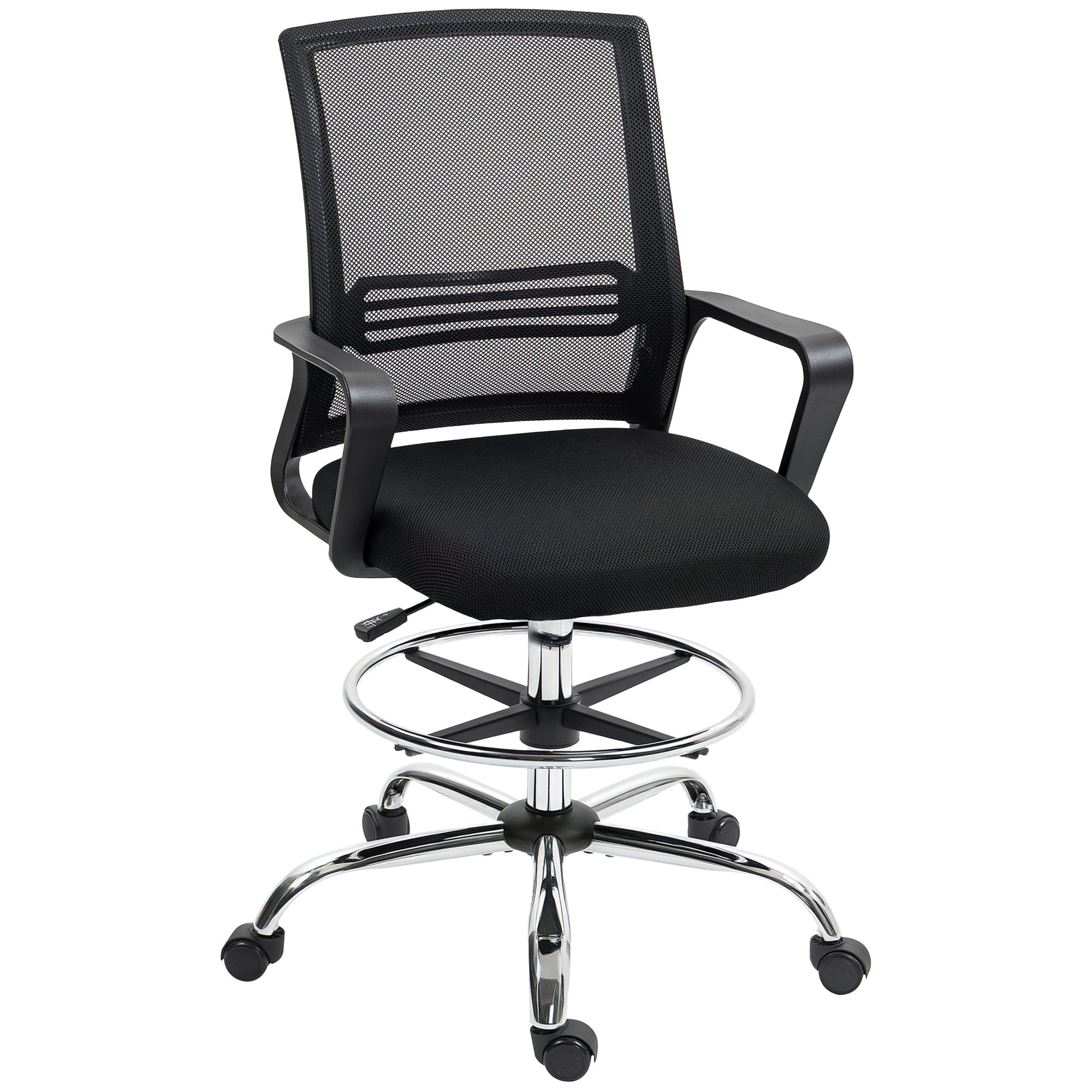 Office Chair, Ergonomic Drafting Chair, Height Adjustable Computer Chair with Armrest, Lumbar Support, Desk Chair with Foot Ring, Swivel Chair for Office, Living Room, Mesh, Black