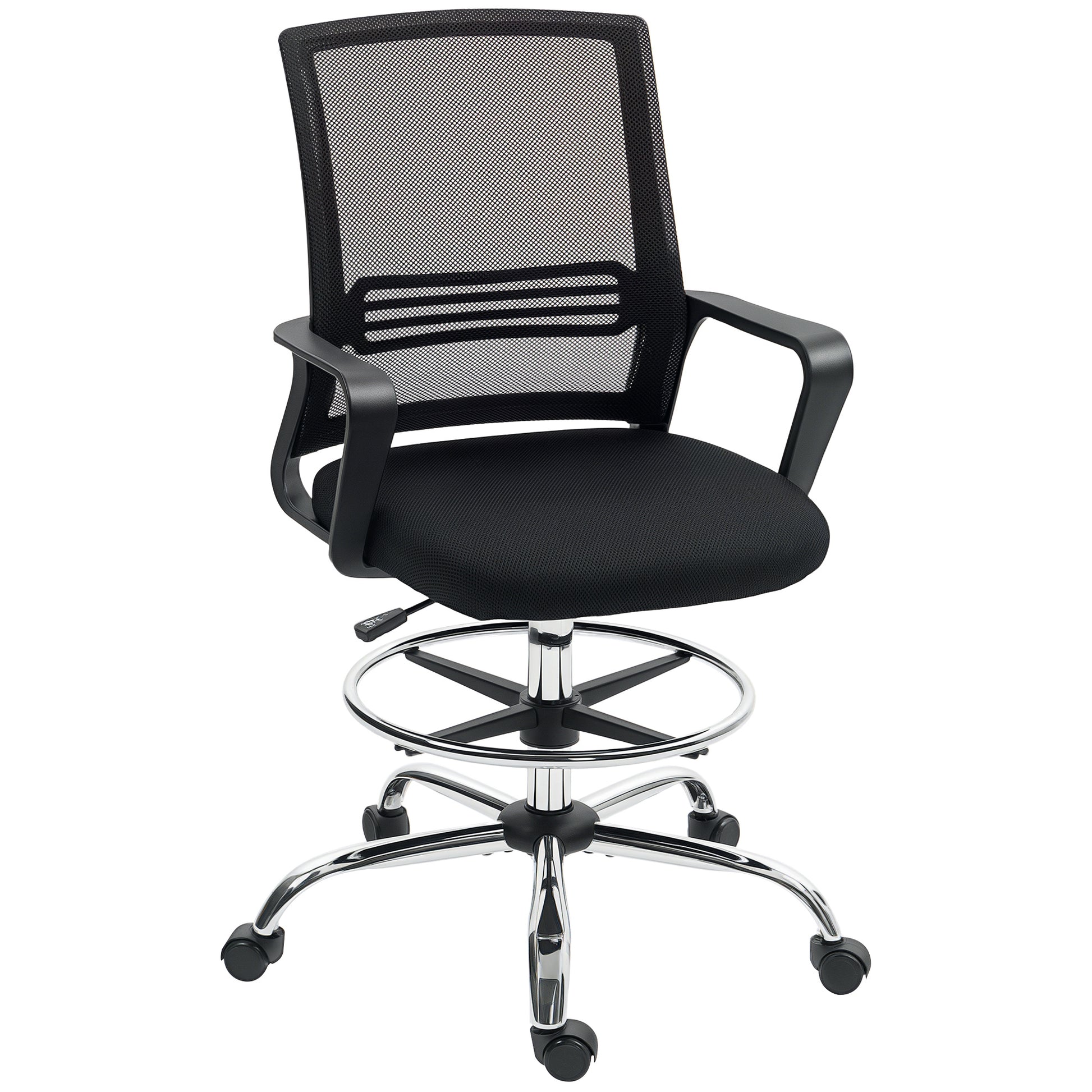 Office Chair, Ergonomic Drafting Chair, Height Adjustable Computer Chair with Armrest, Lumbar Support, Desk Chair with Foot Ring, Swivel Chair for Office, Living Room, Mesh, Black