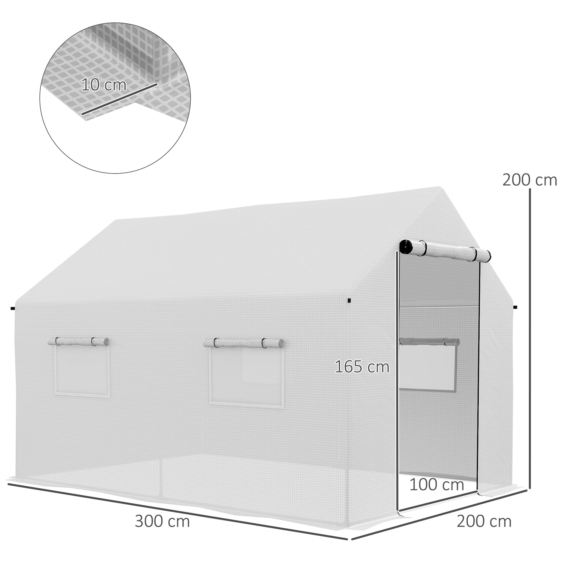 Outdoor Greenhouse 2x3x2 m Tunnel Greenhouse with 4 Mesh Windows and Zipper Door Anti-UV Greenhouse for Patio Garden Terrace White