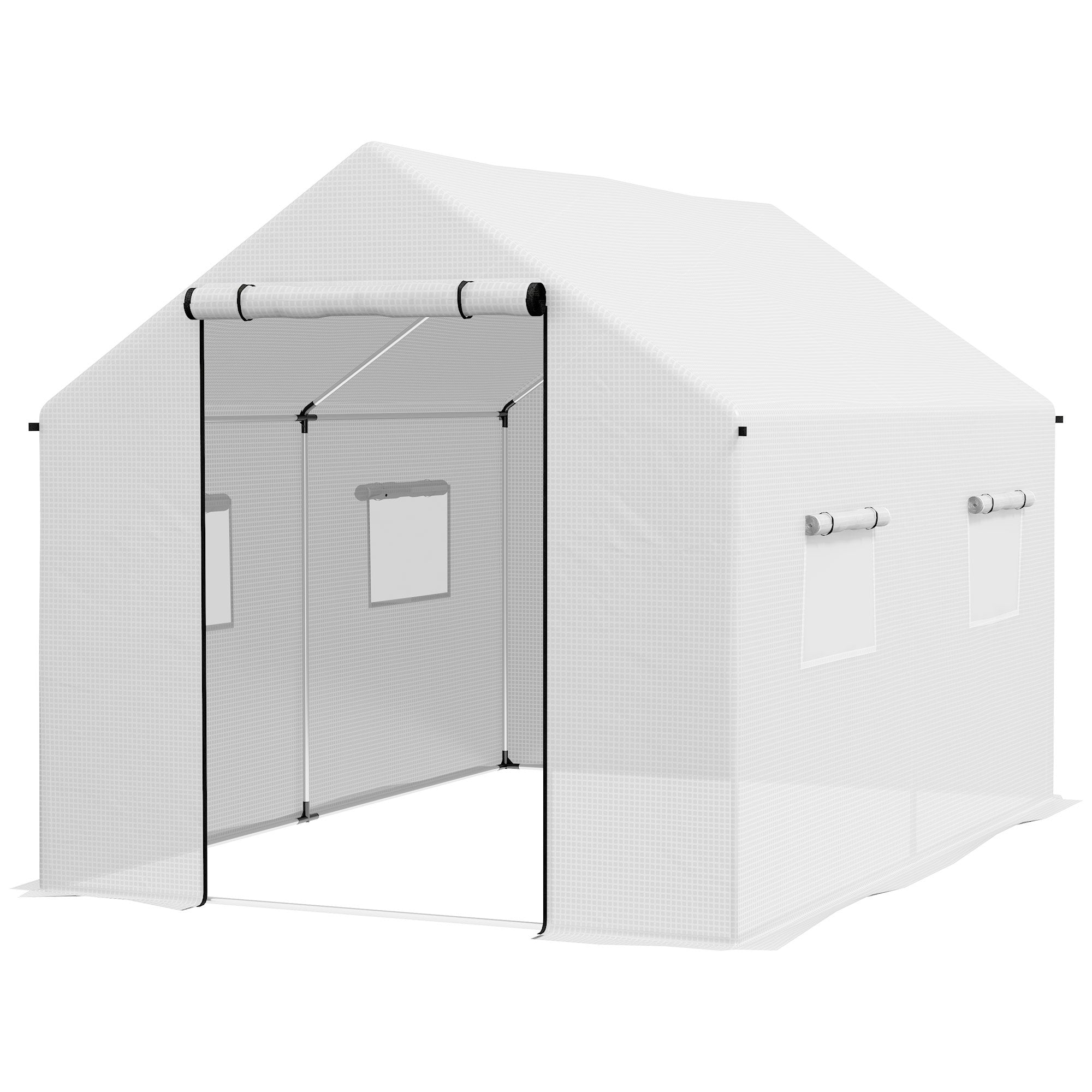 Outdoor Greenhouse 2x3x2 m Tunnel Greenhouse with 4 Mesh Windows and Zipper Door Anti-UV Greenhouse for Patio Garden Terrace White