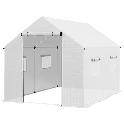 Outdoor Greenhouse 2x3x2 m Tunnel Greenhouse with 4 Mesh Windows and Zipper Door Anti-UV Greenhouse for Patio Garden Terrace White