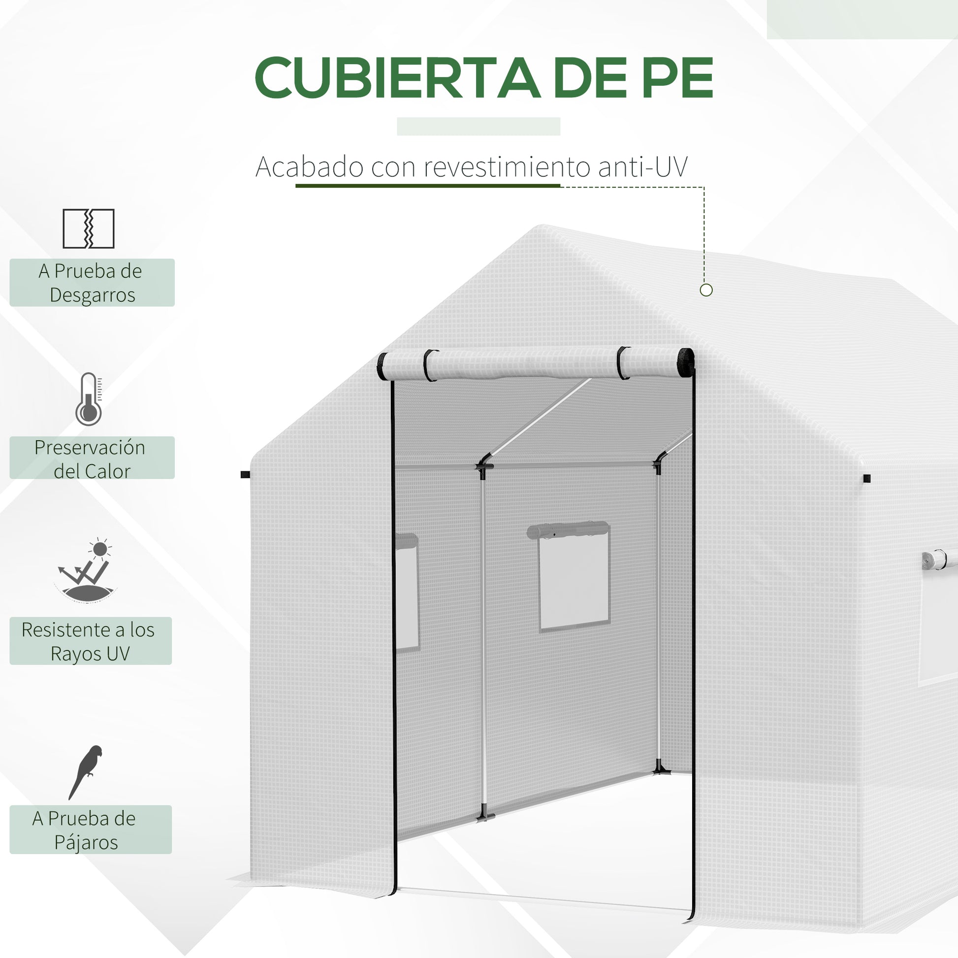 Outdoor Greenhouse 2x3x2 m Tunnel Greenhouse with 4 Mesh Windows and Zipper Door Anti-UV Greenhouse for Patio Garden Terrace White